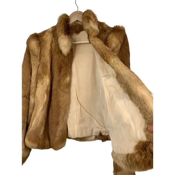 Vintage 80s Genuine Rabbit Fur Coat Size M Patchwork  RH10471 GUC Wide Sleeve - Picture 2 of 8
